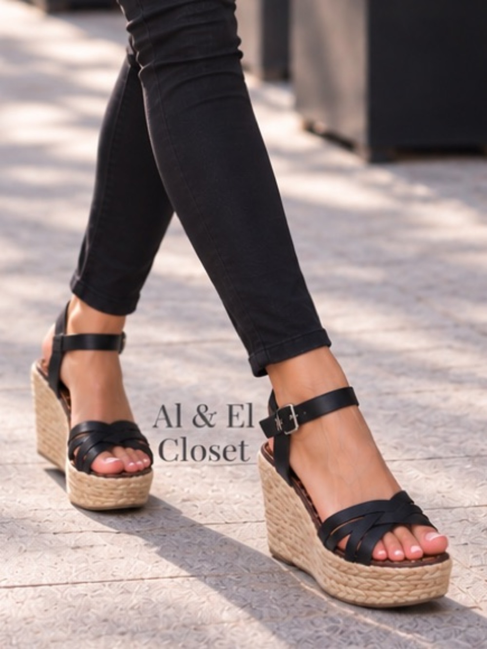 Sam Edelman Darline Wedge Sandals Black Leather Size 9.5 M NWT